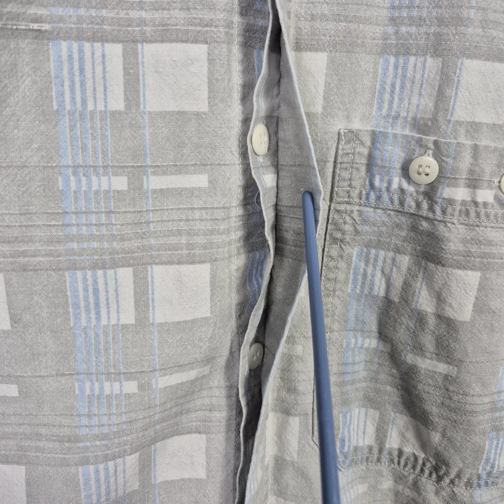 Vtg Tomato Mens XL Gray Plaid Grid Check‎ Hidden Button Up Shirt 90s Y2K Skater